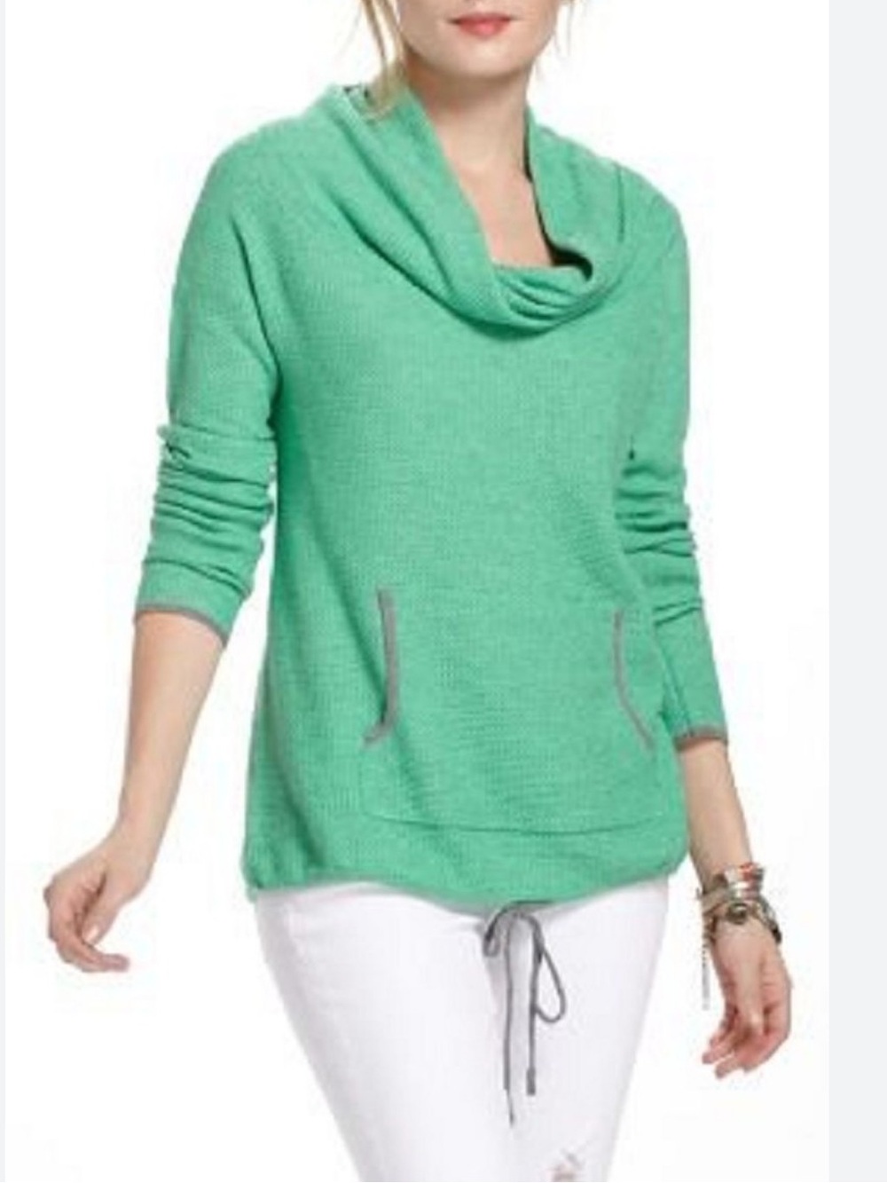 Anthropologie Sparrow mint green waffle-knit drawstring cowlneck top